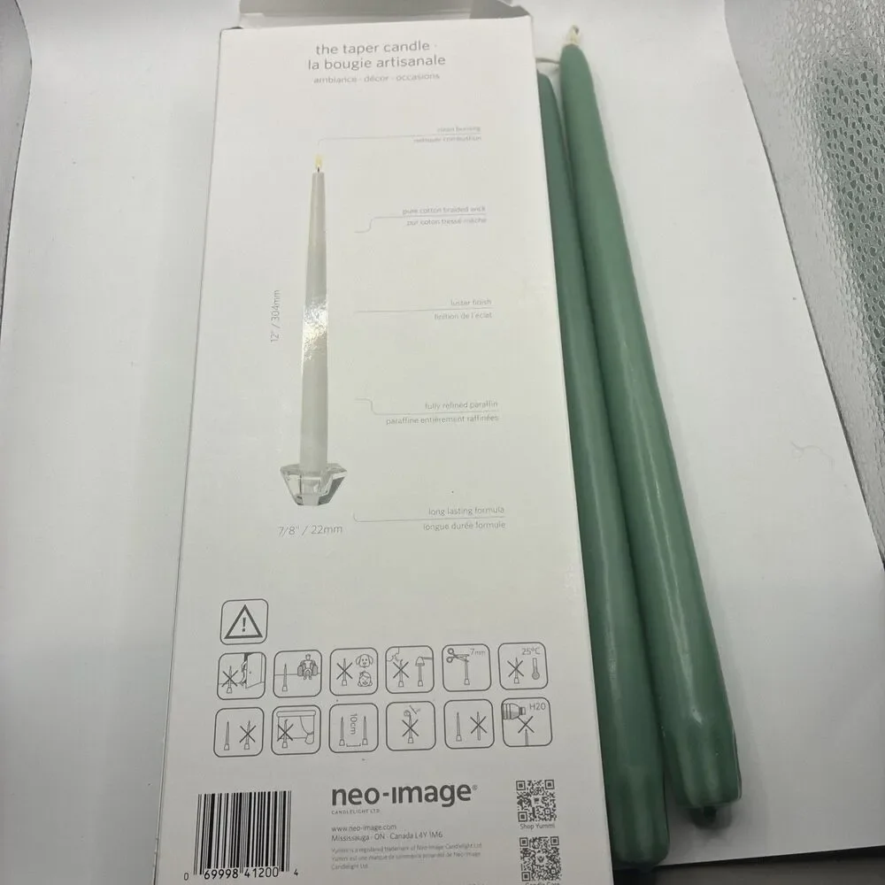 Yummi Candles 10” Handcrafted Sage Green Taper Candles Set of 12 NIB Wedding